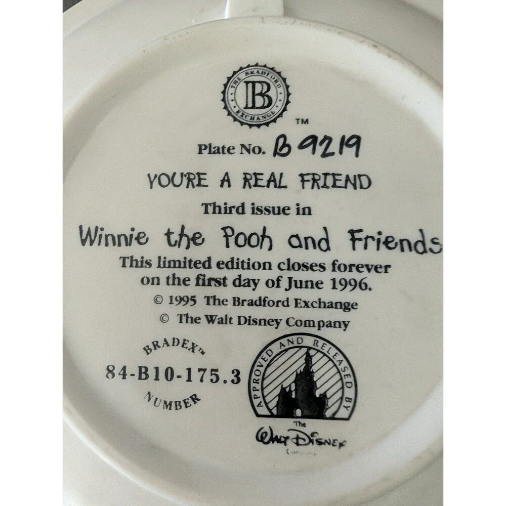 VTG Disney 3D Plate 1995 Winnie The Pooh & Eyeore You're A Real Friend Bradford